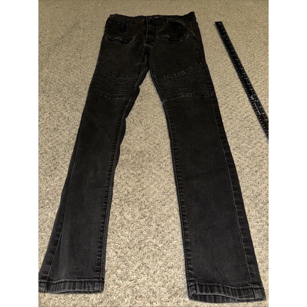 M.Society Mens 30x32 Distressed Acid Wash Y2k Black Jeans Stretch. Pockets